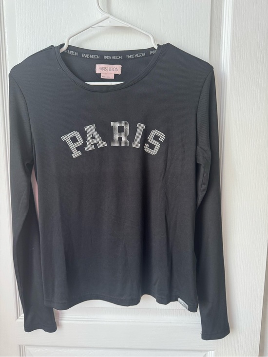 Paris Hilton Tops - Paris Hilton Black Long Sleeve Top with Rhinestone PARIS Logo